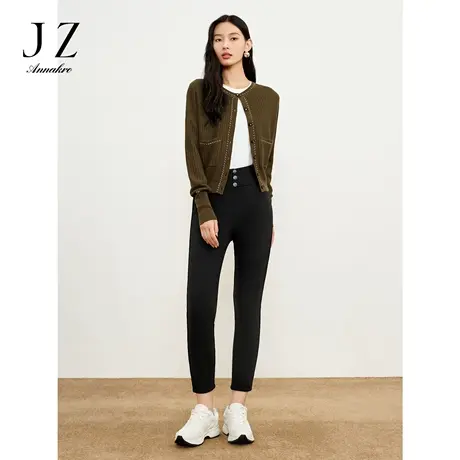 玖姿安娜蔻舒弹高腰三粒扣修身百搭加绒打底裤女2023冬季新款图片