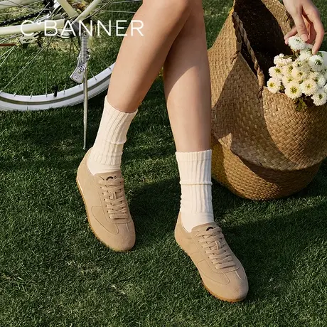 千百度轻便薄底德训鞋女款2025春季新款增高复古时尚休闲运动鞋图片