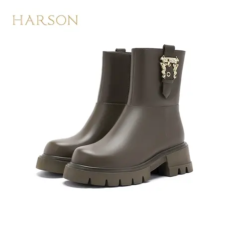【门店直发】哈森2023冬季新款增高厚底潮流时装靴短靴女HA232013商品大图