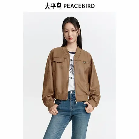 太平鸟仿麂皮绒棒球服外套女秋装新款时尚潮流美拉德宽松夹克图片