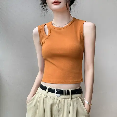 镂空设计感挂脖背心女2025夏季别致慵懒气质衬衫内搭无袖上衣短款商品大图
