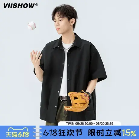 VIISHOW工装短袖衬衫男生2025夏新品日系青少年潮流翻领衬衣外套图片