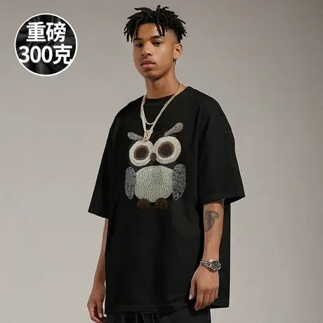 3D印花仿刺绣300g重磅美式短袖t恤加肥加大码男装纯棉胖子半袖夏商品大图