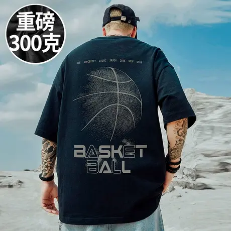 100%纯棉重磅美式潮牌复古ins加肥加大码男装半袖胖子短袖T恤夏季商品大图