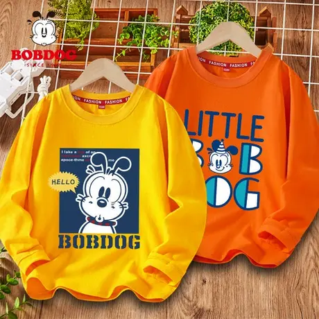 巴布豆儿童长袖t恤新款中大童装宽松纯棉上衣男女童春秋季衣服潮9商品大图