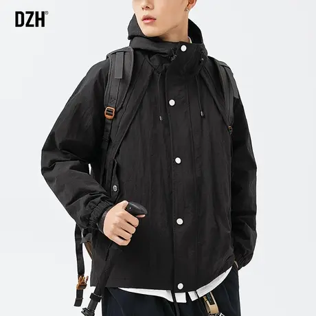 男士黑色户外连帽冲锋衣男春秋款帅气百搭外套2023新款运动服夹克商品大图