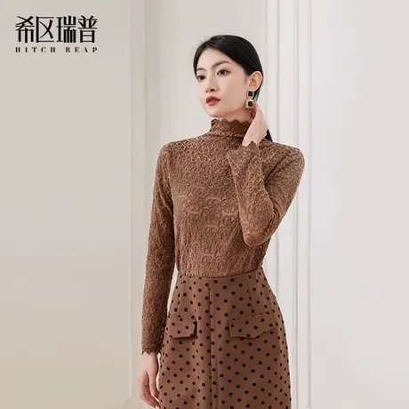 【希区瑞普】设计感半高领蕾丝修身显瘦打底衫2025新品春装商品大图