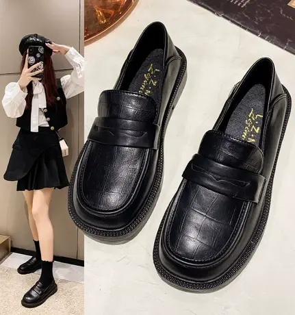 潮牌简约百搭小皮鞋女款秋季新款时尚复古设计感小众英伦风乐福鞋商品大图