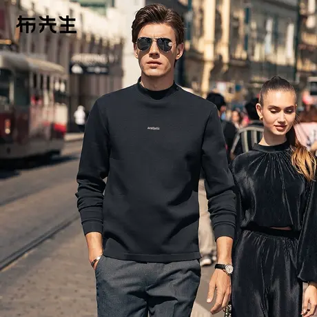 MrBu布先生字母印花长袖t恤2023秋季半高领男士加厚打底衫KT01881商品大图