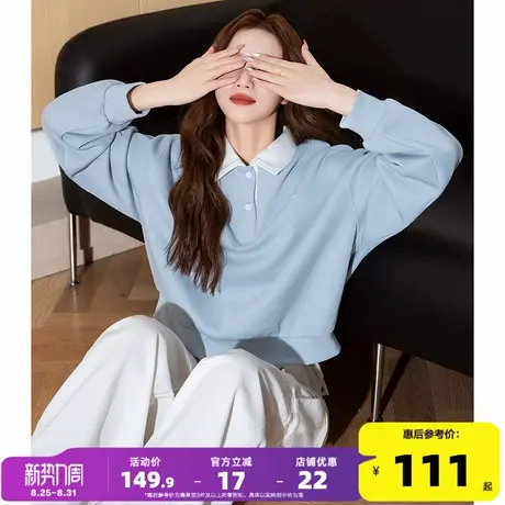 唐狮2025春季新款小众设计感女polo衫宽松百搭上衣流行蓝色短款商品大图