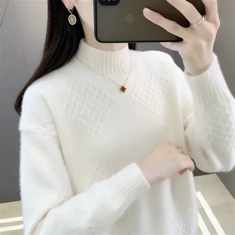 水貂绒半高领毛衣女秋冬2022新款加厚保暖软糯针织打底衫内搭上衣图片
