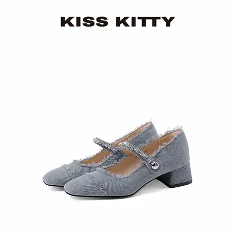 【呼呼专享】KISSKITTY牛仔布玛丽珍鞋2025年夏季新款浅口单鞋粗商品大图