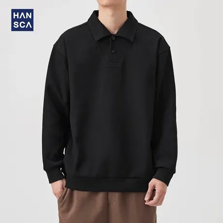hansca380g重磅半开襟POLO领卫衣男2025秋季新款宽松抗皱通勤上衣商品大图