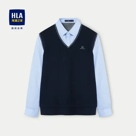 HLA/海澜之家加绒保暖针织衫2023秋冬新款V领假两件厚款上衣男图片