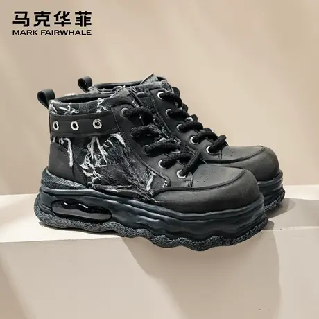马克华菲男鞋高帮鞋男款2025新款秋季潮流黑武士老爹鞋增高运动鞋商品大图