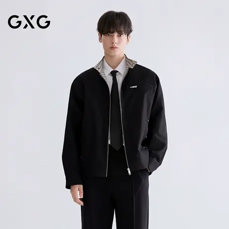 GXG男装 经典工装哈灵顿夹克格纹内里重磅帆布立领外套26年春新品图片