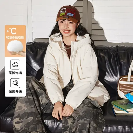 唐狮官方连帽棉服女款冬季2026新款小个子加绒加厚保暖夹棉外套VB图片