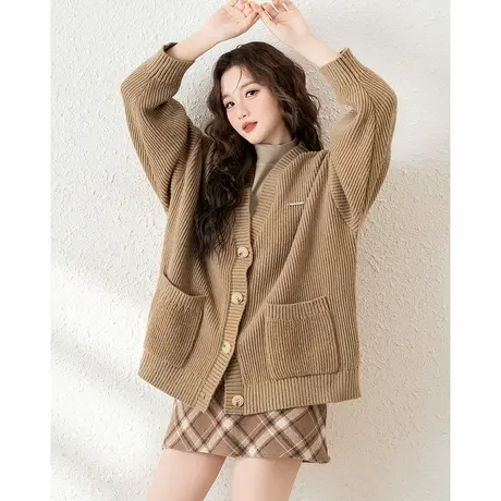 唐狮新款女毛衣开衫针织外套净色简约女士厚时尚毛衣外套潮wpTD图片