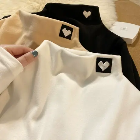 ins超火半高领长袖T恤女秋冬德绒加绒加厚修身显瘦内搭打底衫上衣图片