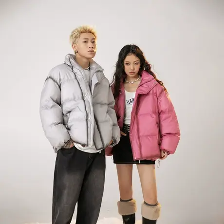 设计感立领棉服女冬季加厚外套2023新款复古情侣装宽松面包服棉衣商品大图