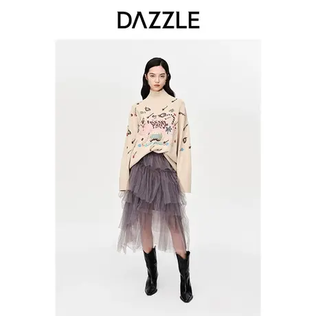 【七七酱专享】DAZZLE地素 奥莱春季虎年生肖绣珠片高领毛衣针织图片
