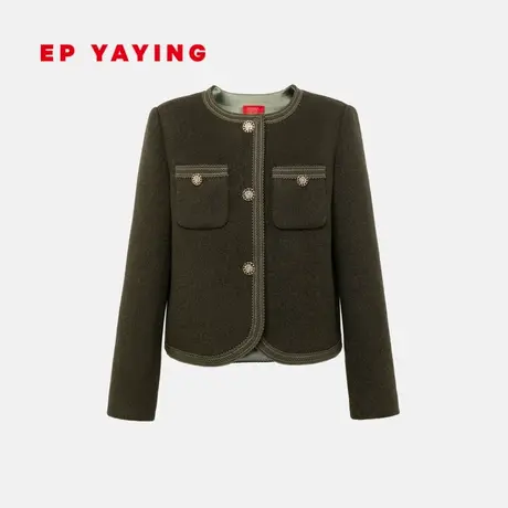 EP雅莹高端系列 国风羊毛圆领截短气质小香风外套 秋冬新款1201D商品大图