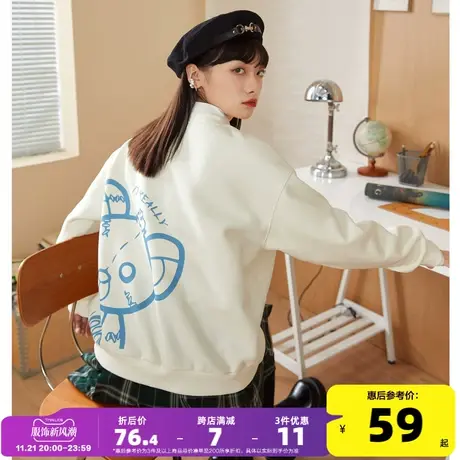唐狮2023秋季新款女卡通卫衣圆领宽松设计感减龄小个子上衣VS商品大图