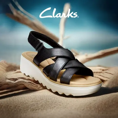 Clarks其乐女士吉莉安系列牛皮革面厚底坡跟凉鞋交叉带舒适女凉鞋商品大图