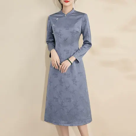 水墨青华2024春季新品立领新中式国风旗袍名媛气质百搭素雅连衣裙商品大图