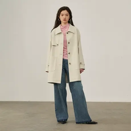 omont蛋挞家 复古中长款风衣外套秋季女装2023年新款宽松休闲大衣商品大图