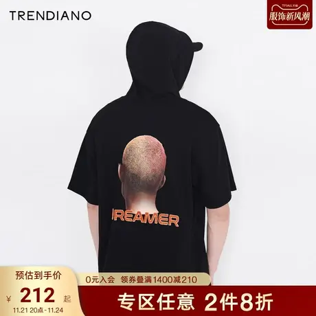 TRENDIANO官方潮牌男装时尚潮流人像印花刺绣套头连帽美式短袖T恤商品大图
