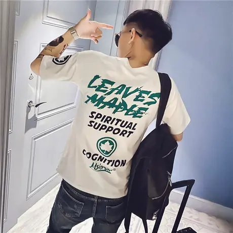 2023新款男ins百搭白色圆领韩版修身社会时尚小伙网红半袖潮牌t恤商品大图