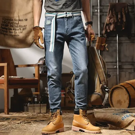 经典百搭潮牌水洗浅蓝色牛仔裤男士修身直筒裤夏季新款休闲长裤子商品大图