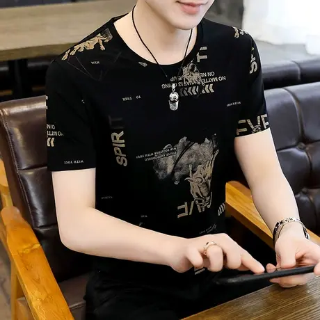 短袖男装衣服夏季潮流韩版薄款花t恤ins潮牌百搭打底衫半袖男体恤图片