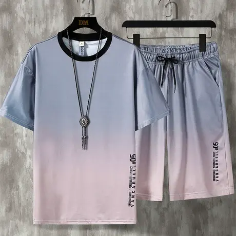 男士男款冰丝套装男夏季青少年运动休闲短袖短裤男生冰感t恤宽松商品大图