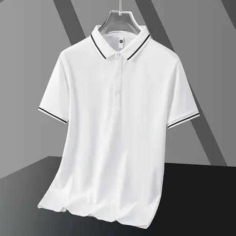 夏季冰丝polo衫翻领短袖t恤男装纯色白色有领上衣服商务休闲体恤商品大图