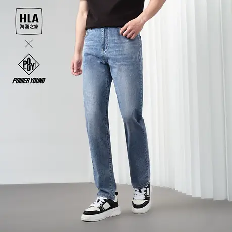 HLA/海澜之家POWER YOUNG系列牛仔裤2024春夏新款五袋印花裤子男图片