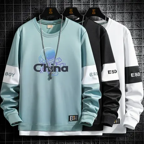 假两件男士卫衣圆领春秋款潮流宇航员t恤男长袖秋衣潮牌秋装衣服商品大图