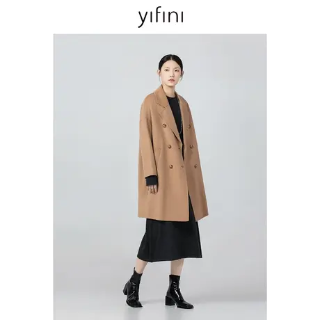 Yifini/易菲100%羊毛毛呢外套冬新款设计感长款双面呢子羊毛大衣商品大图