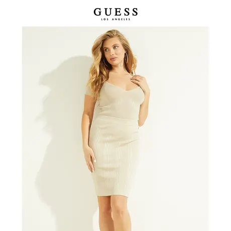 GUESS女士简约百搭经典纯色性感深V短袖针织衫-W2BR65Z2XY0商品大图