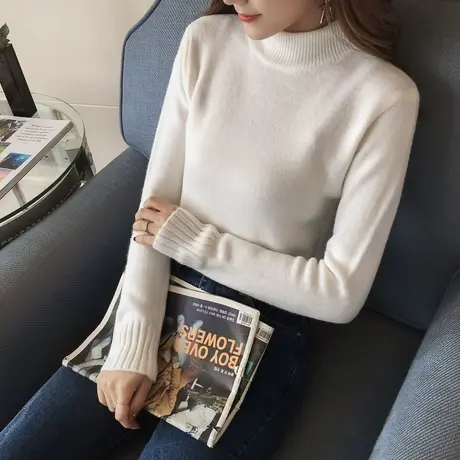 2023秋冬新款半高领打底针织衫女套头长袖短款毛衣韩版秋装上衣厚图片