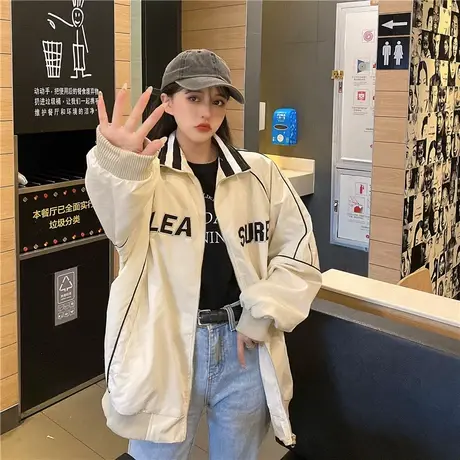 复古港风ins春夏季外套新款潮牌百搭情侣装女士韩版宽松工装夹克图片