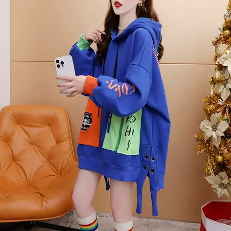加绒加厚连帽卫衣女2024新款春季爆款时尚洋气减龄宽松设计感外套图片