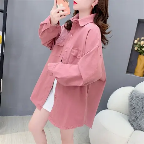 中长款休闲衬衣外套女2023年新款秋季宽松小个子洋气牛仔衬衫上衣商品大图