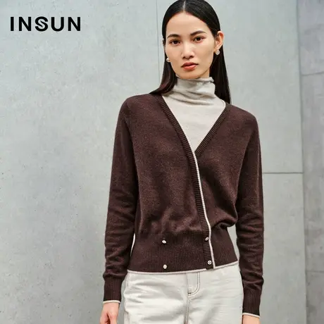 INSUN恩裳线上专选冬季假两件兔毛羊毛毛针织衫图片