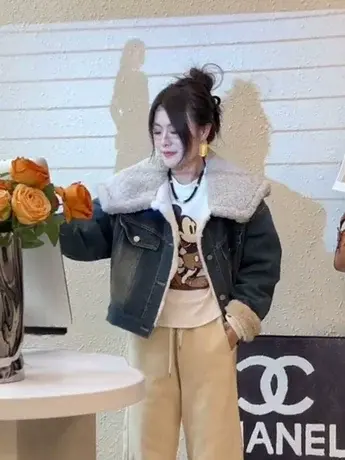 加绒加厚外套女2023新款百搭羊羔牛仔外套棉服韩版宽松保暖上衣潮图片