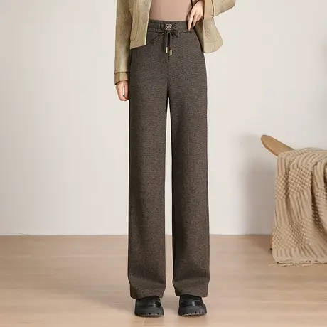 韩版羊绒阔腿裤女秋冬2023新款高腰宽松显瘦直筒裤显瘦通勤长裤子商品大图