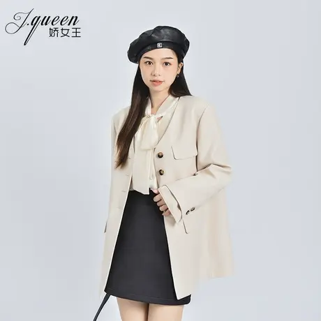 西装外套女秋季新款宽松休闲气质时尚设计感假两件V领亚麻小西服商品大图