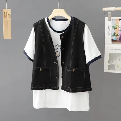 日系复古短款牛仔马甲女春秋小个子百搭显瘦叠穿坎肩外搭上衣马夹图片