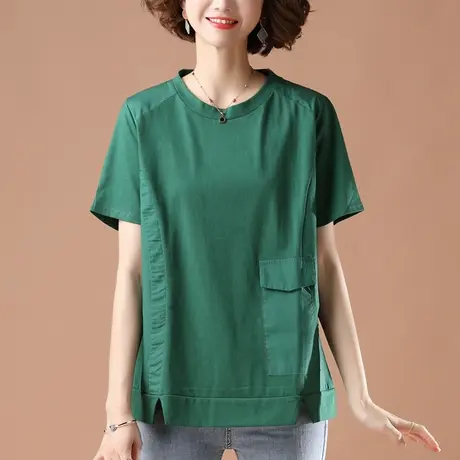 短袖t恤女夏季新款加肥加大码女装宽松中年妈妈休闲百搭半袖体恤图片